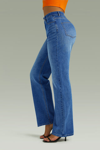 Steel Blue High-Waist Boyfriend Jeans