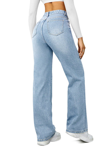 Sky Blue High-Rise Wide-Leg Jeans