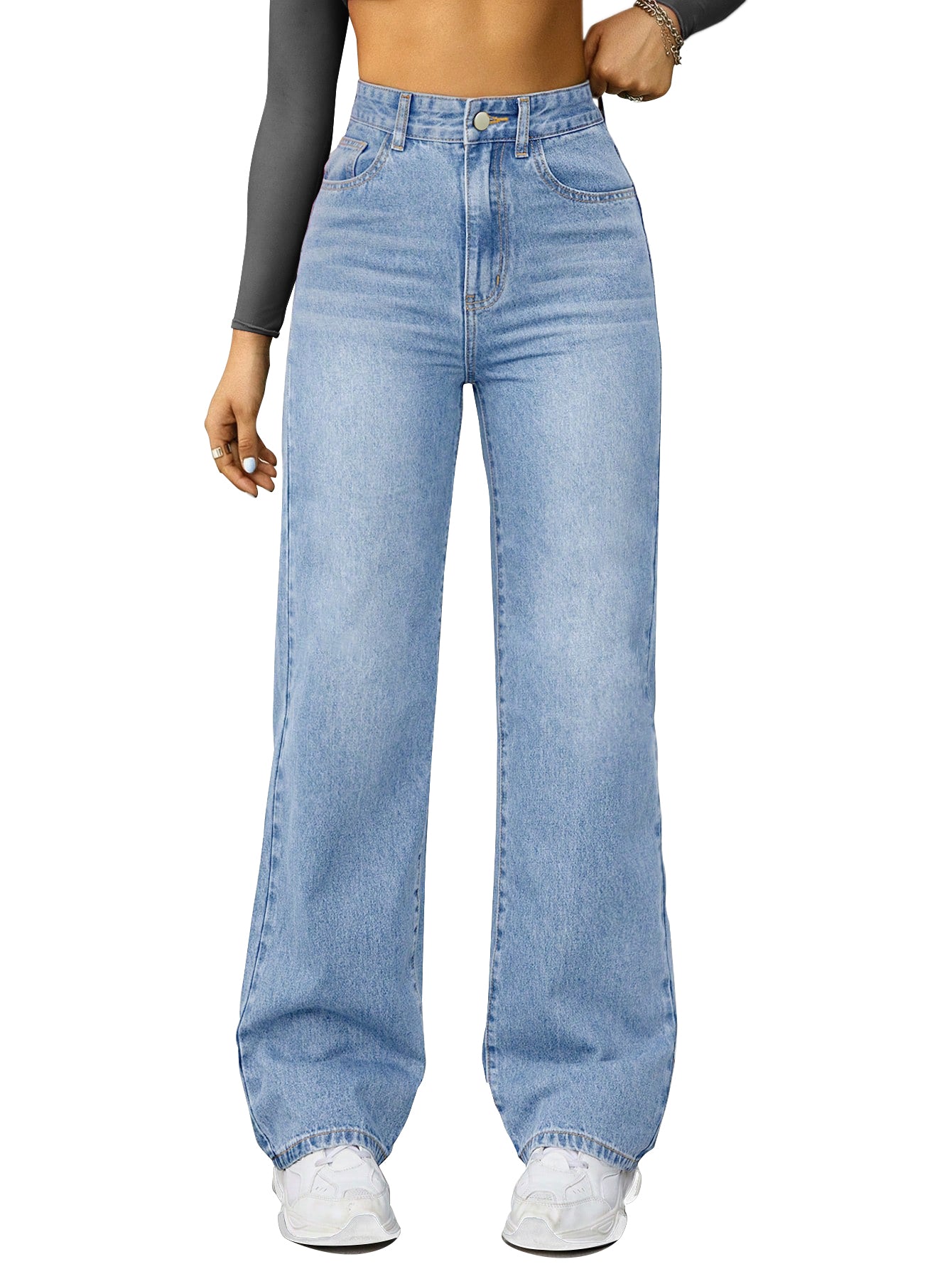 Sky Blue High-Rise Wide-Leg Jeans