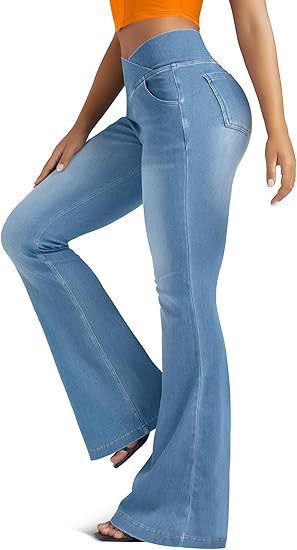 Light Blue High-Waist Bell-Bottom Jeans