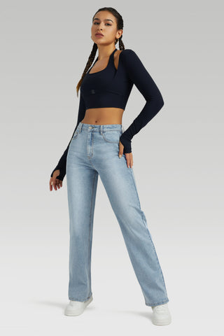 Sky Blue High-Rise Wide-Leg Jeans